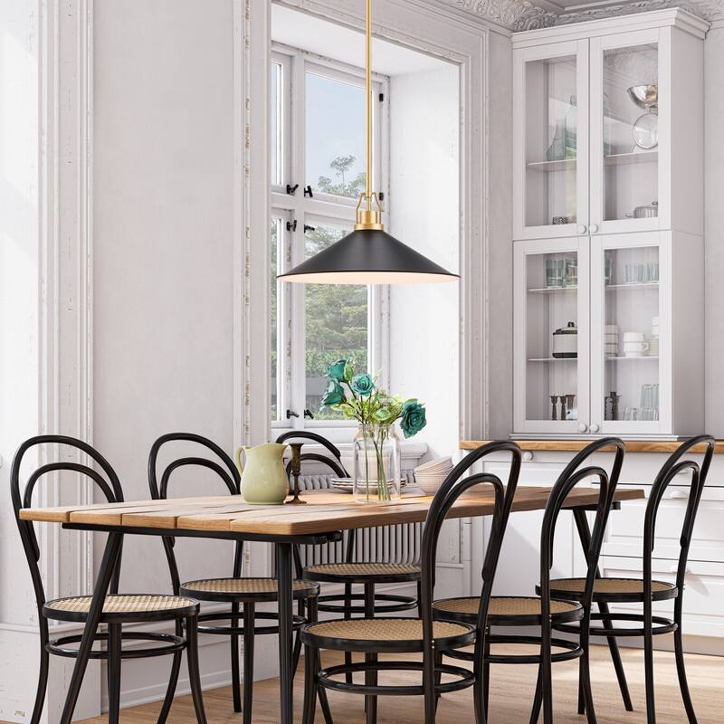 KAWOTI H52.5" Black & Gold Contemporary Pendant Light - W17" x H8"