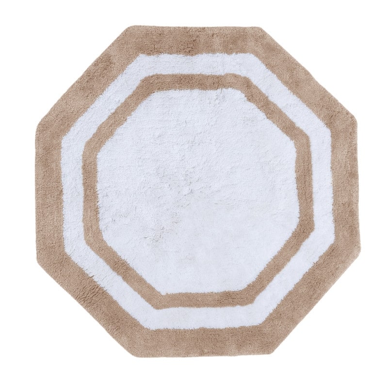 Sherry Kline 32" Hexagon Round Bathmat Framed in Two Tone Colorway - Taupe/White Center