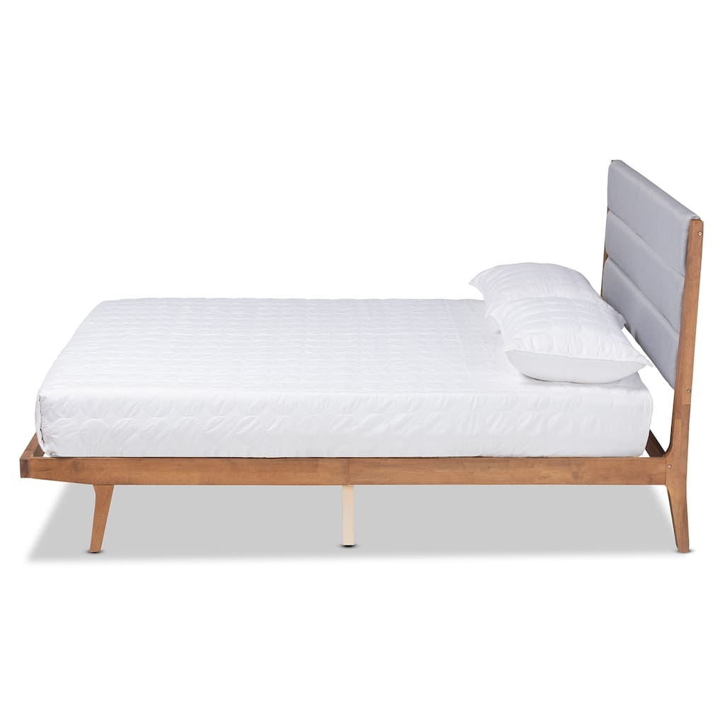 Full Size Platform Bed - Modern Grey Fabric Upholstered Bed with Wood Frame & Slats