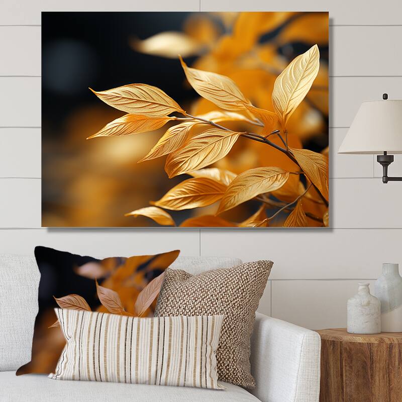 Designart "Golden Foliage Leaves" Leaves Wall Art