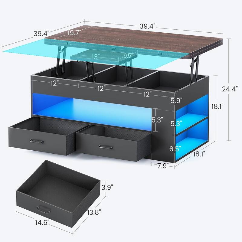 Lift Top Coffee Table Open Storage Shelf & Hidden Classified Storage