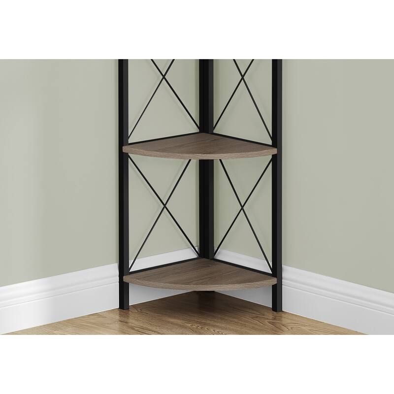 Bookshelf, Bookcase, Etagere, Corner, 4 Tier, 60"h, Office, Bedroom, Laminate, Metal, Contemporary, Modern