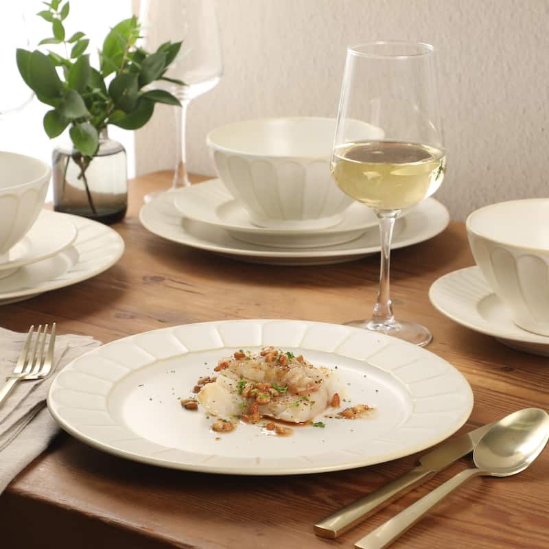 Gibson Elite Winchester Way 12-Piece Embossed Stoneware Dinnerware Set - Reactive, Durable Lightweight- Plates & Bowls Set