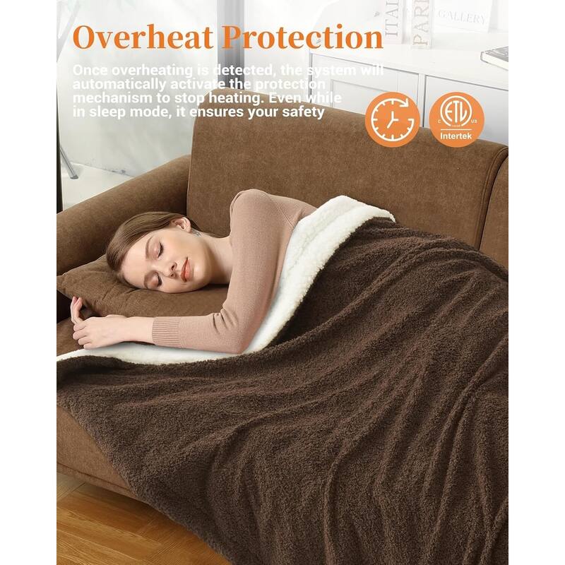 84"x90" Sherpa Machine Washable Electric Blanket Heated Throw, Brown