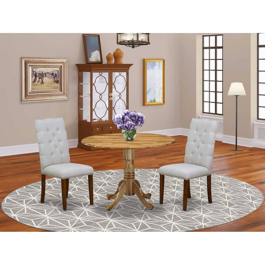 HomeStock 3-Pc Natural Oil Finish Solid Wood Top - Round Dining Room Set - Seats 4