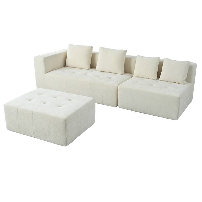 Modern Large Removable Modular 3-Piece Sofa Set with 4 Cushions, Beige Polyester, Ideal for Home