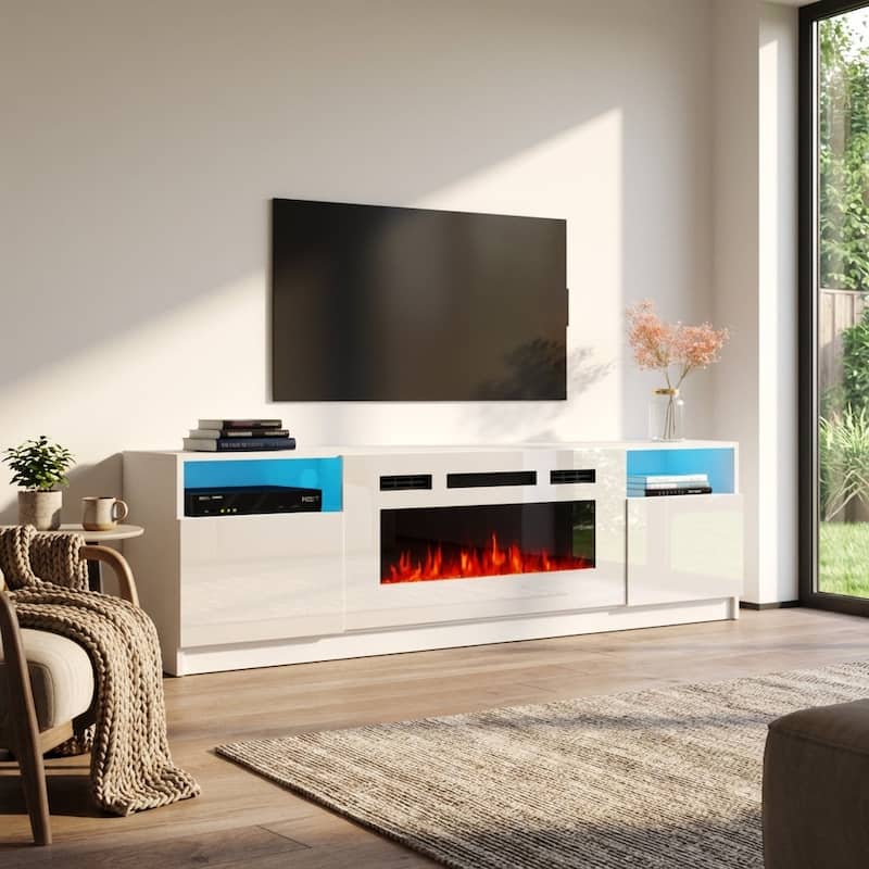 Meble Furniture York WH02 79" E-Fireplace TV Stand - Entertainment Console with Built-in Heater