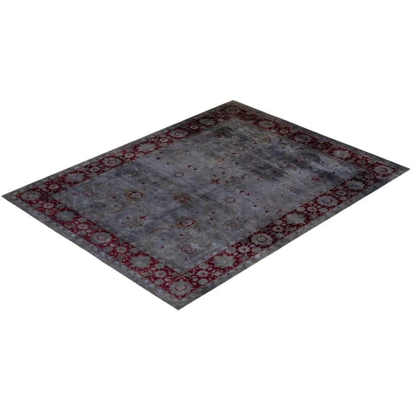 Overton Hand Knotted Wool Vintage Inspired Modern Contemporary Overdyed Gray Area Rug - 9' 1" x 11' 9"