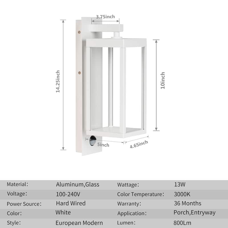 Inowel Wall Light Outdoor LED PIR Sensor Sconce IP54 13W 750Lm