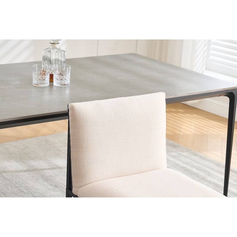 Modern Dining Chairs Set Of 2, Upholstered Linen Cushions And Backrest