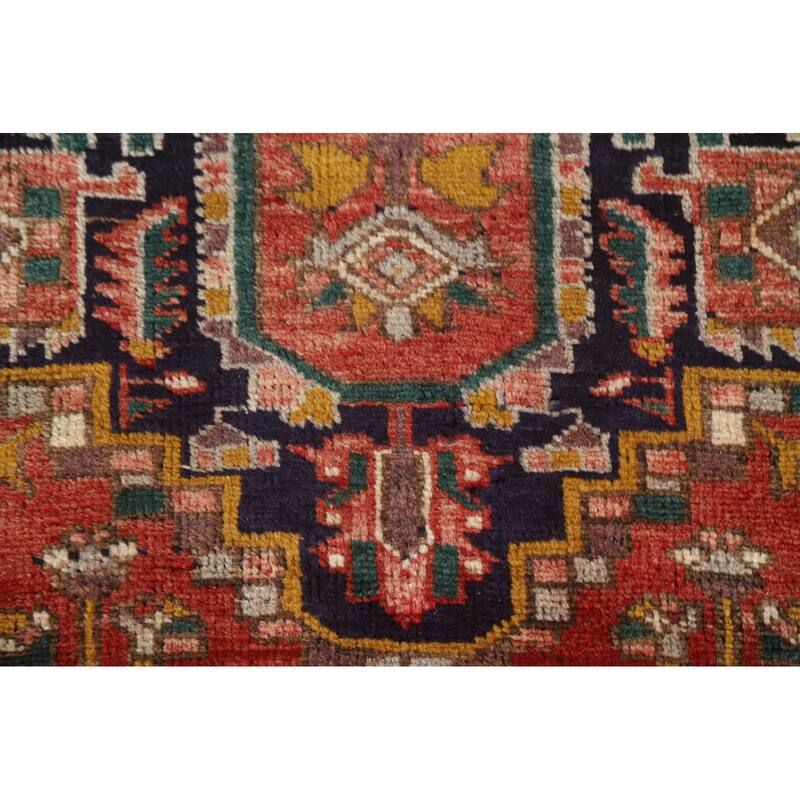 Geometric Hand-knotted Heriz Persian Vintage Runner Rug - 3'8"x 11'3"