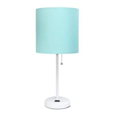 19.5" Power Outlet Metal Lamp in White w Aqua Shade