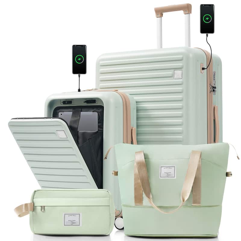 4-Piece Luggage Set with USB Charging Ports