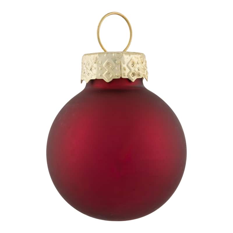 24ct Burgundy Red Dual Finish Glass Christmas Ball Ornaments 1" (25mm)