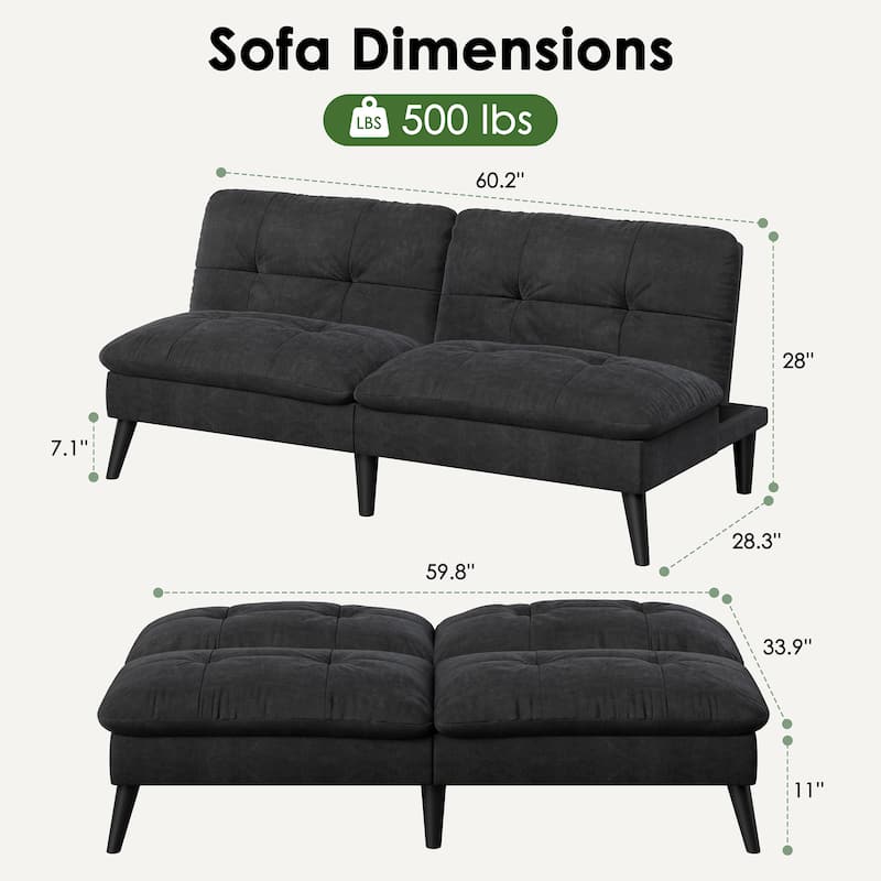 60'' Velvet Futon Sofa Bed with Adjustable Backrest.