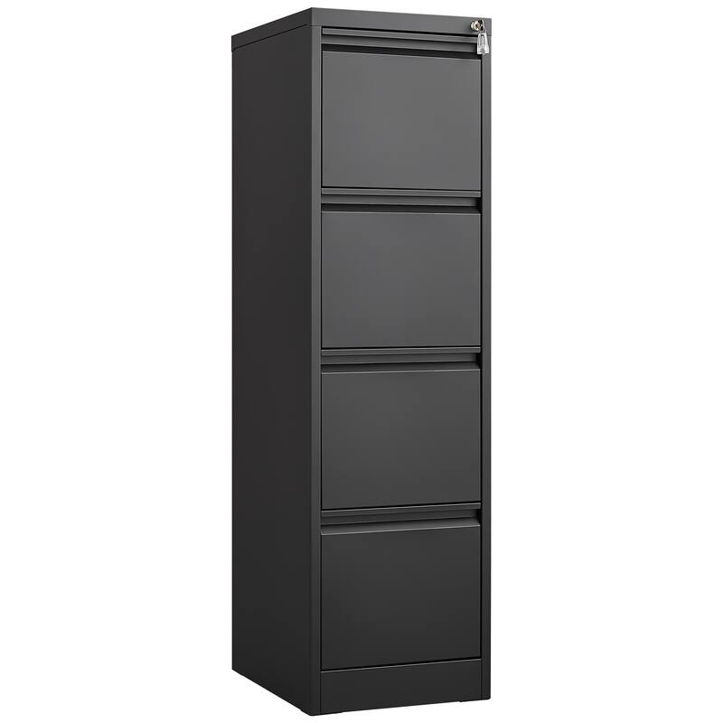 4-Drawer Locking Vertical Storage Cabinet, Office Filing Cabinet with Full Extension Drawers & Adjustable Hanging Rods