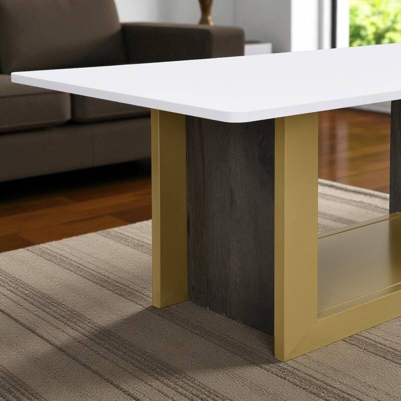 Modern Light Luxury Coffee Table Set of 2, Square Center and Side Table with Metal Frame for Living Room