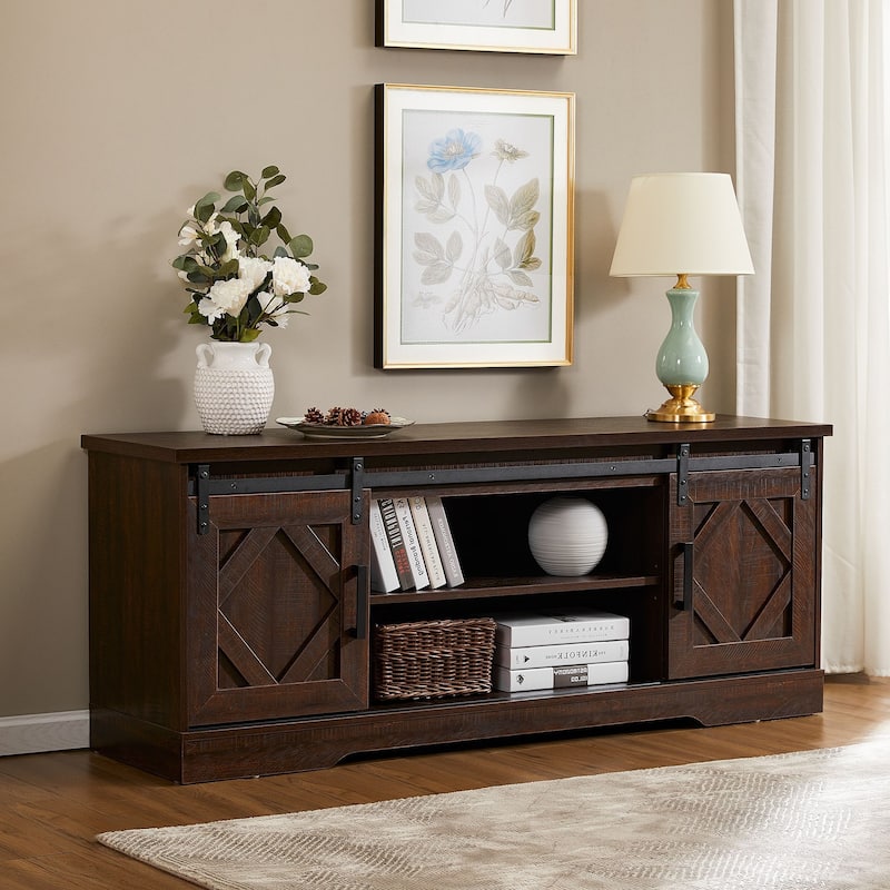 Farmhouse Sliding Barn Door TV Stand - 59" - Rustic Brown Wash