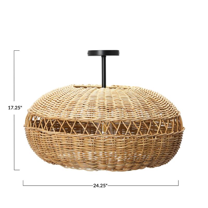 Hand-Woven Rattan Semi-Flush Ceiling Lamp