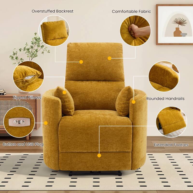 Chenille Power Recliner, 3-position Reclining Chair