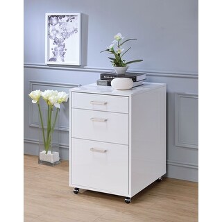 3 Drawers File Cabinet in White High Gloss & Chrome, Contemporary ...