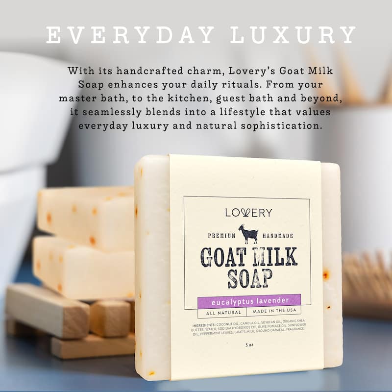 Lovery Handmade Goat Milk Soap Made in USA with Shea Butter - Eucalyptus Lavender Scent - Goats Milk Soap Bar, Single