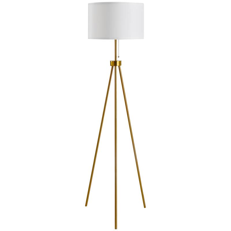 59.75" Standing Floor Lamp Fabric Lampshade Steel Tripod, Gold - Gold