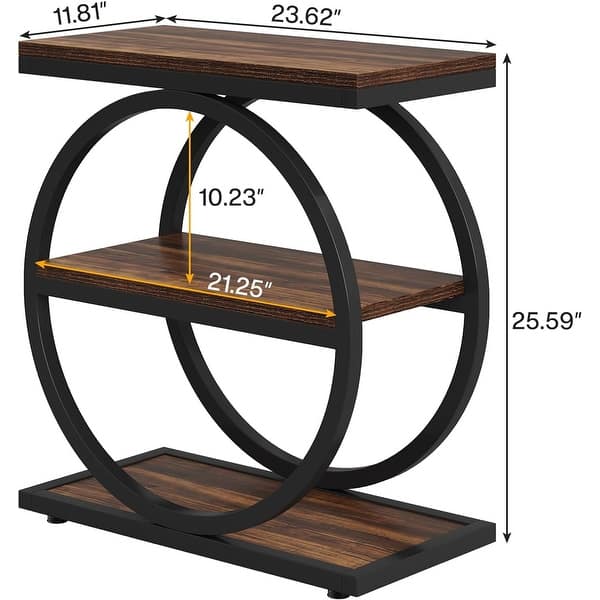 dimension image slide 2 of 4, 3 Tiers End Table, Wood Side Table for Living Room, Slim Nightstand