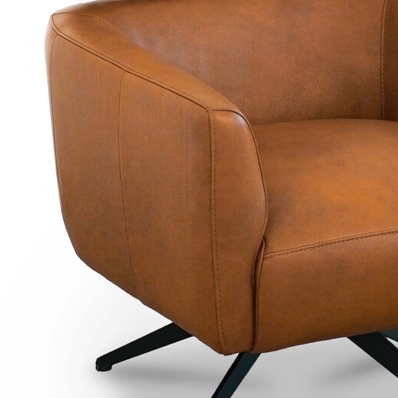 Monica Mid Century Modern Genuine Leather Lounge Chair in Tan