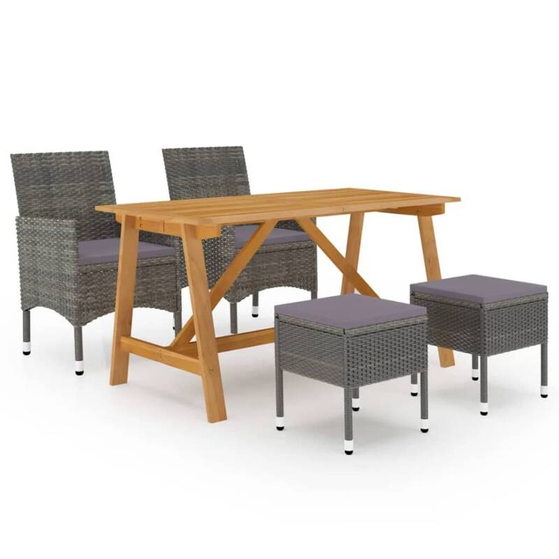 vidaXL Patio Dining Set Outdoor Seating and Cushions Bistro Table 5 Piece - 27.6 x 55.1 x 28.9 in - Gray