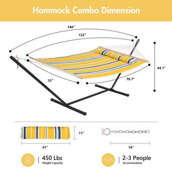 Double Hammock with 12 Feet Heavy Duty Steel Stand Combo, 2 Person