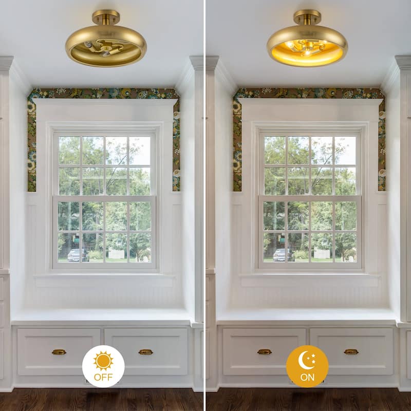 3-Light Industrial Antique Bronze Semi-Flush Mount Ceiling Light - Antique Bronze - 13.4-in W x 7.08-in H