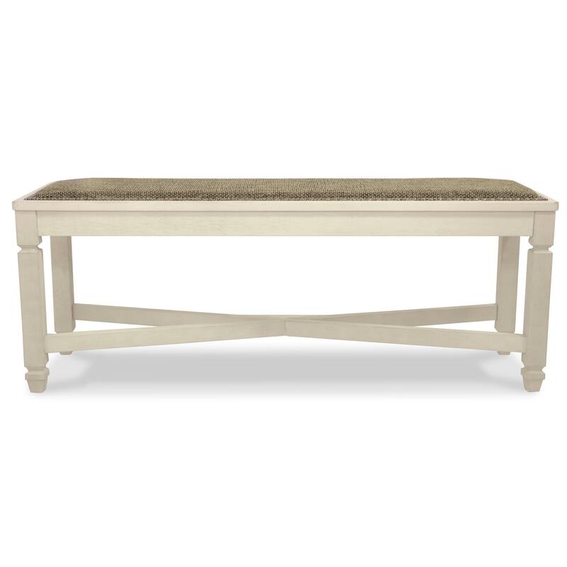 Bolan Large Dining Bench with Heavy Woven Fabric, White Wood, 50 Inch