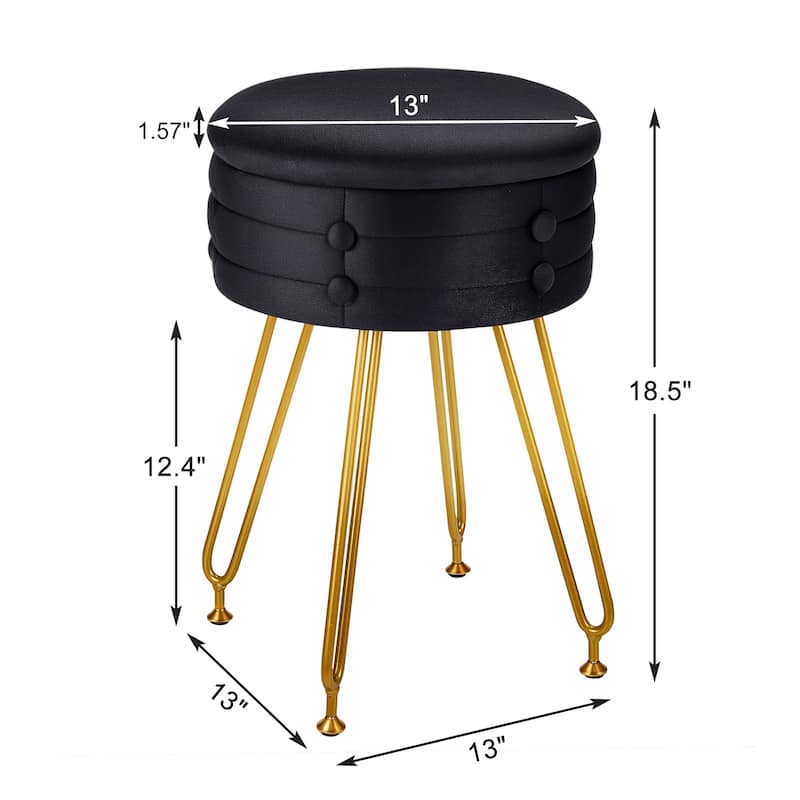 VECELO 18.5"H Multi-Functional Velvet Vanity Stool Tufted Small Vanity Chair with Metal Legs Convertible Storage End Table