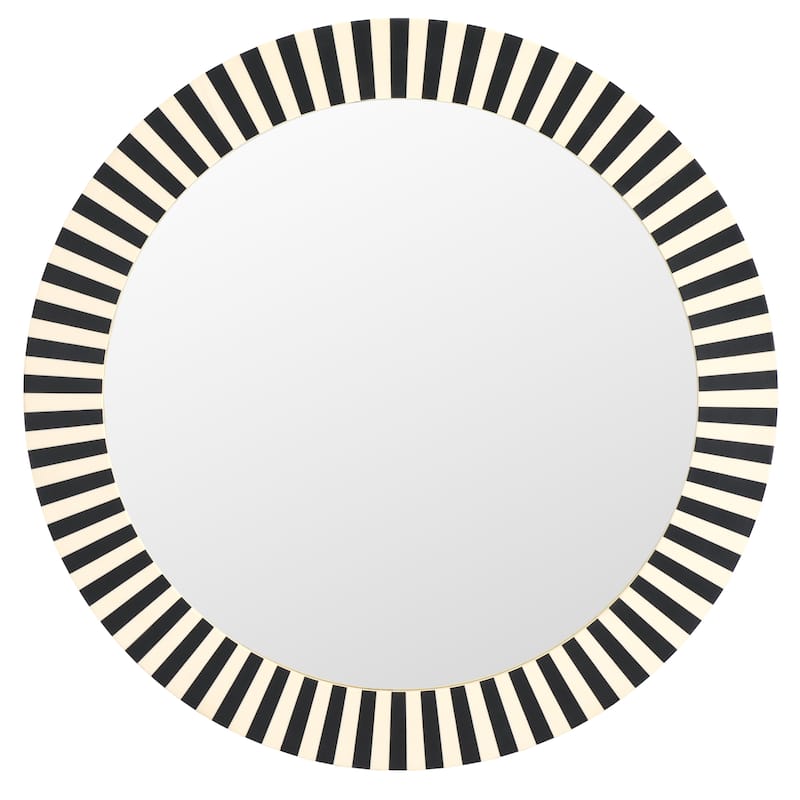 SAFAVIEH Home Charli 29.2-inch Round Black/Ivory Resin/MDF Mirror - 29.2"W x 0.75"D x 29.2"H