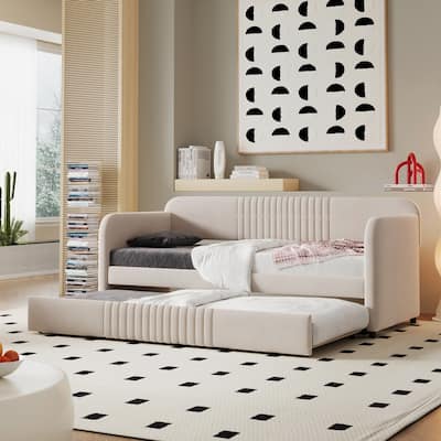 Elegant Design Twin Size Upholstered Daybed With Trundle and Wood Slat, Velvet Sofa Bed, Perfect for Small Living Spaces