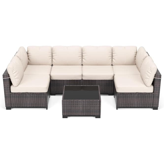 IDEALHOUSE 7-Piece PE Rattan Wicker Outdoor Patio Furniture Set
