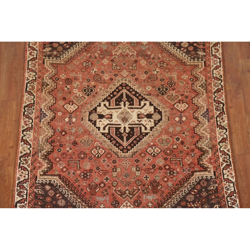 Tribal Qashqai Persian Vintage Area Rug Handmade Orange Wool Carpet - 3'8"x 5'7"