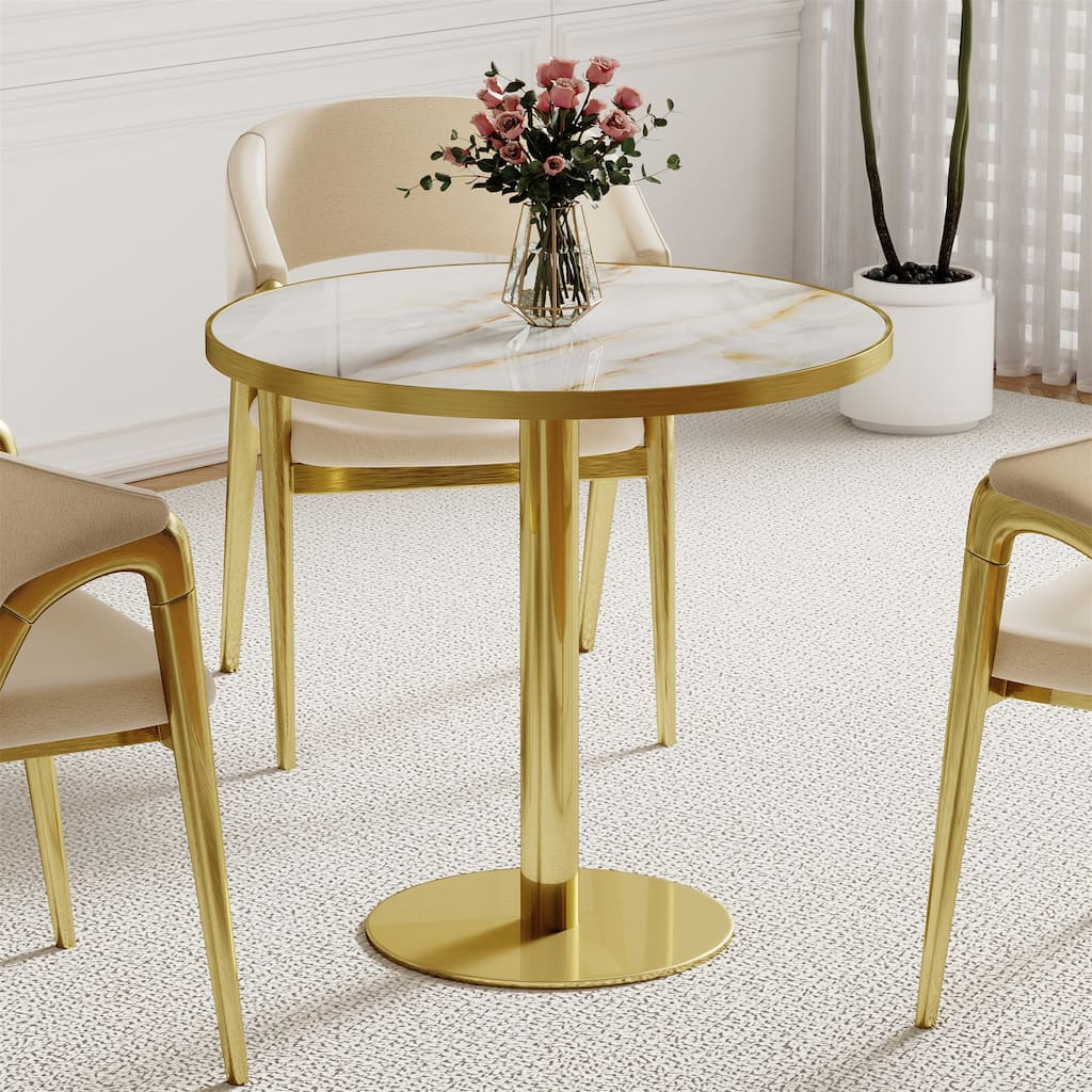 Modern Dinning Table Bistro Tulip Table with Faux Marble Top & Metal Frame Diameter