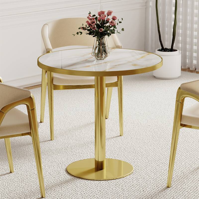 Modern Dinning Table Bistro Tulip Table with Faux Marble Top & Metal Frame Diameter