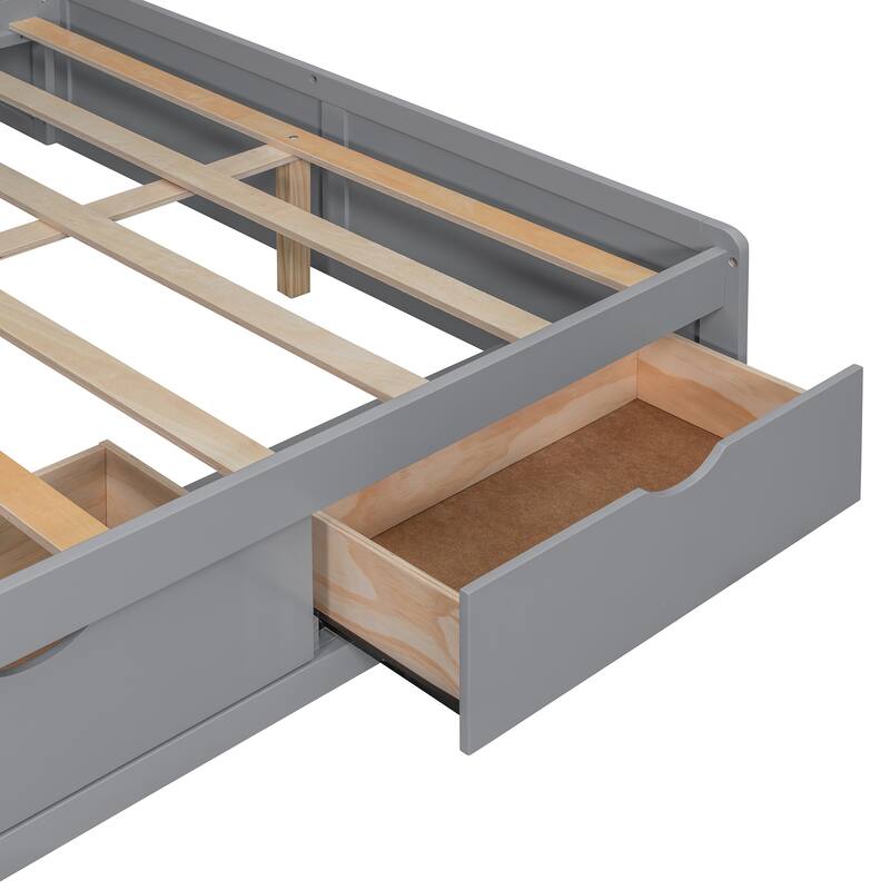 Full Size Wooden Daybed with Built In Desk, Charging Station, Versatile LED Platform Sofa Bed Frame