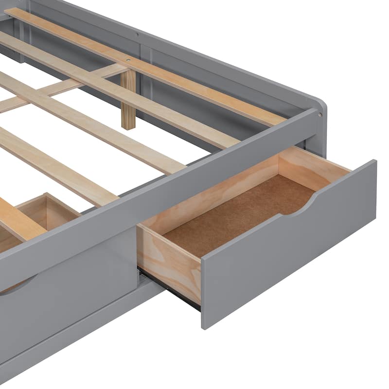 Modern Full Size Wooden Daybed with Built-In Desk, 3 Storage Drawers & Open Compartment Shelving by Harper&Bright Designs