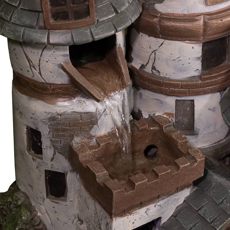 Alpine Corporation USA1368 35" Brown Tower Castle Fountain with Color Changing LED Lights