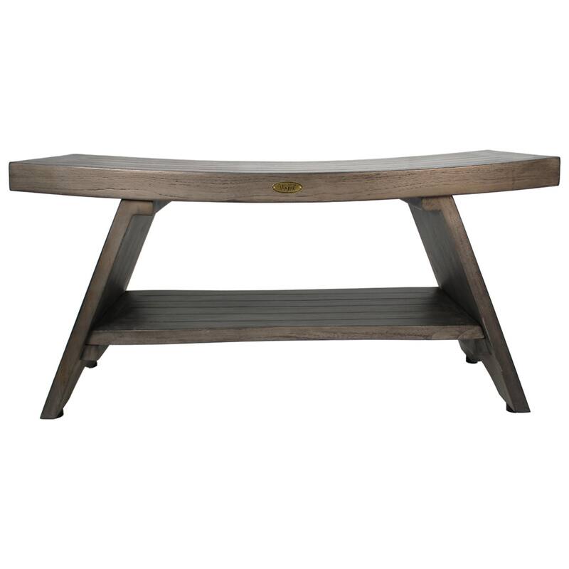 CoastalVogue Serenity Antique Gray 35" Teak Shower Bench with Shelf - 36