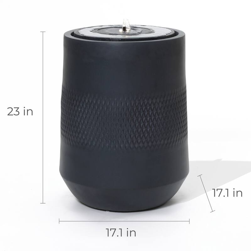 Dark Gray Resin Round Bubbler 23" Tall Outdoor Fountain with Lights, Solar Powered