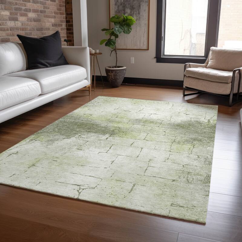 Machine Washable Indoor/Outdoor Vintage Bricks Chantille Rug