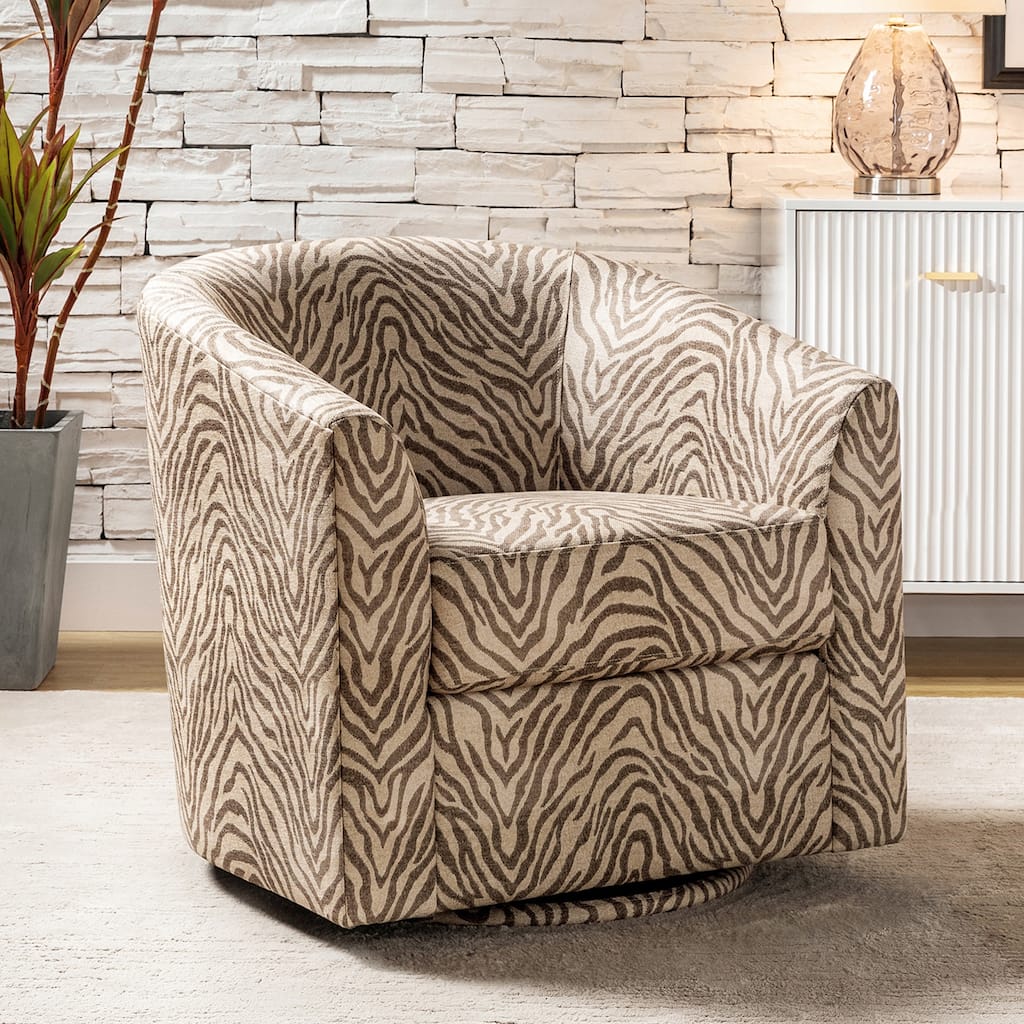 Cuenca Modern Wooden Upholstered Barrel Chair with Metal Swivel Base