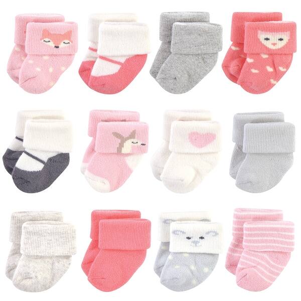 slide 1 of 1, Hudson Baby Infant Girl Cotton Rich Newborn and Terry Socks, Girl Woodland, 0-3 Months - Girl Woodland Girl Woodland - 0-3 Months