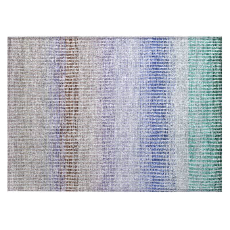 Machine Washable Indoor/ Outdoor Contemporary Stripes Chantille Rug