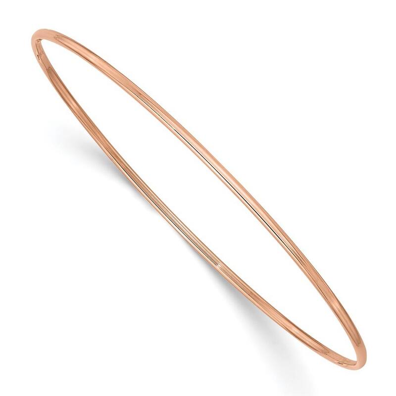 Curata 14k Rose Gold 8" 1.5" Polished Thin Slip-on Stackable Bangle Bracelet